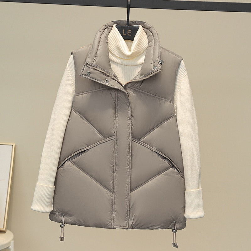 Playful Autumn Stand Collar Vest Coat for Ladies