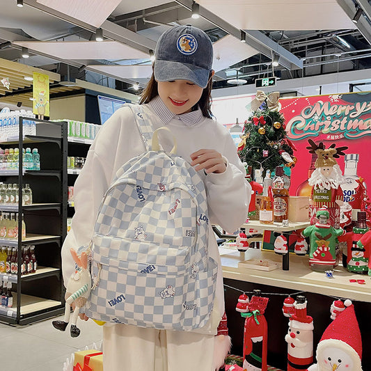Harajuku Style Checkerboard Backpack for Girls