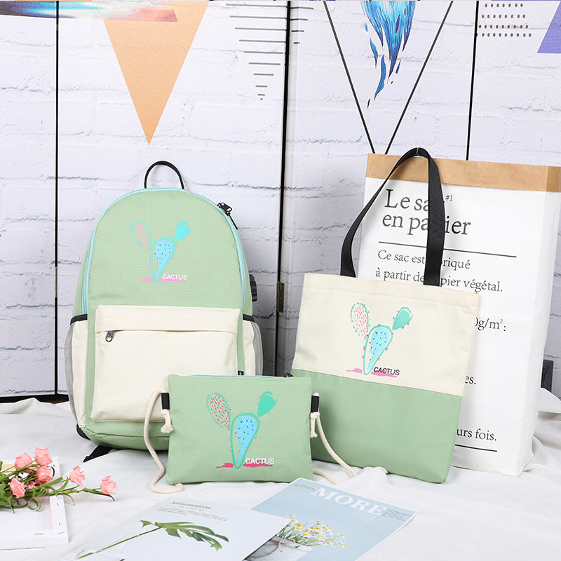 Harajuku Style USB Backpack for Girls - Three-Piece Set