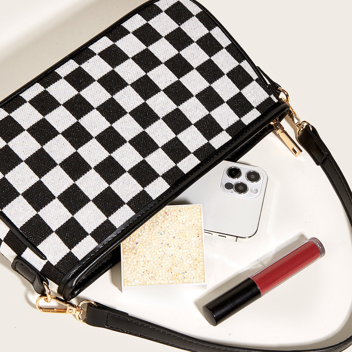 Harajuku Style Black and White Checkerboard Bag