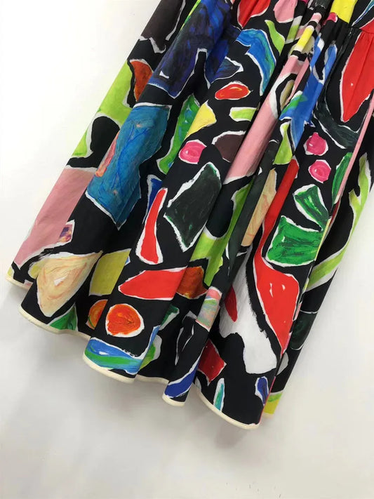 Playful Colorful Print Midi Skirt for Women