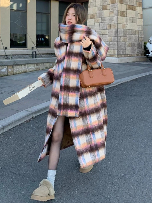 Playful Loose Fit Brown Woolen Coat for Women
