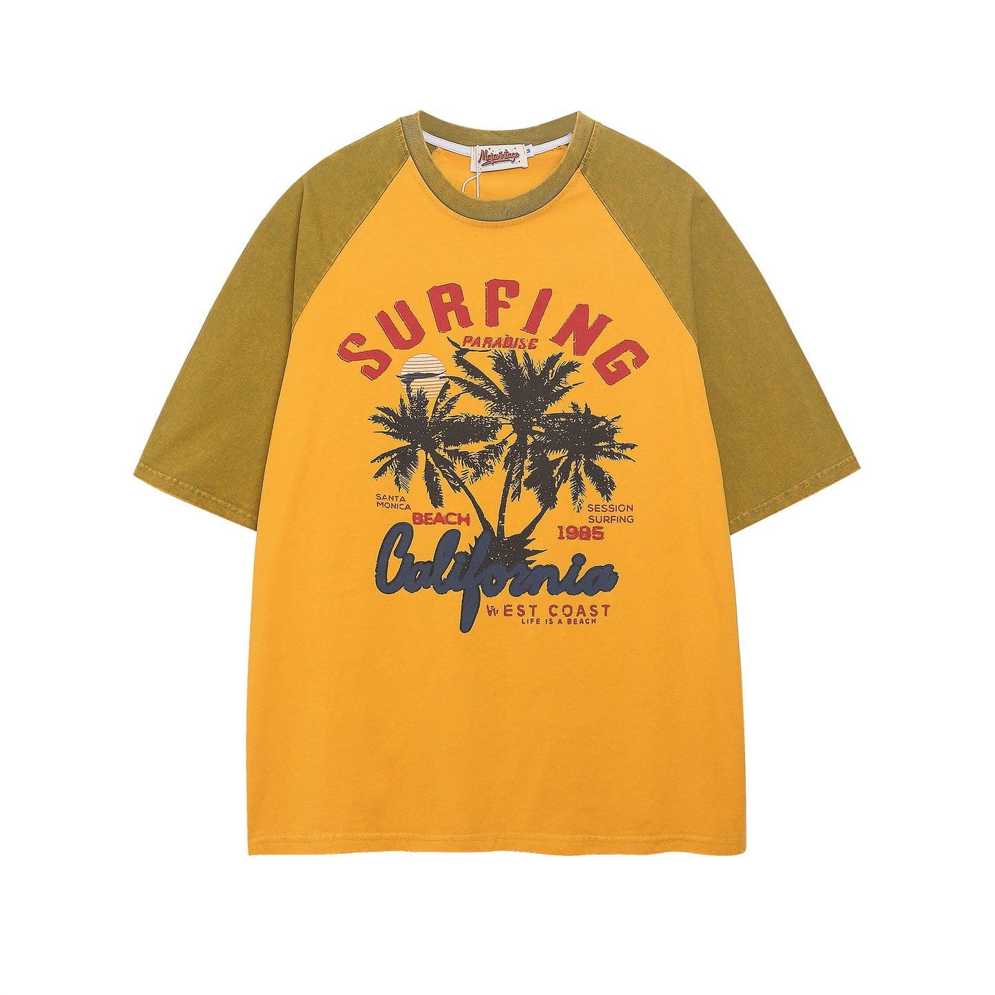 Retro Colorblock Coconut Tree Print T-Shirt