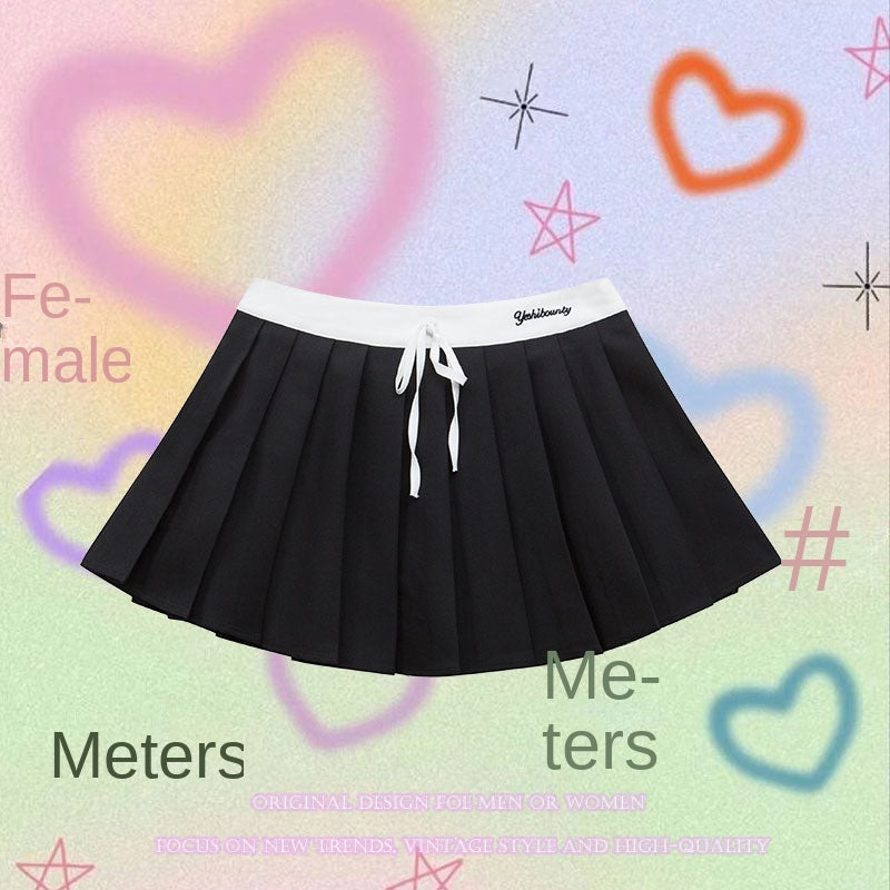 Harajuku Style Color Block Pleated A-Line Skirt