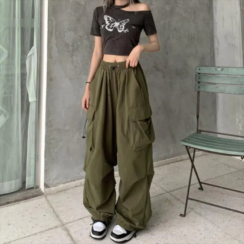 Korean Harajuku Baggy Parachute Pants for Street Style
