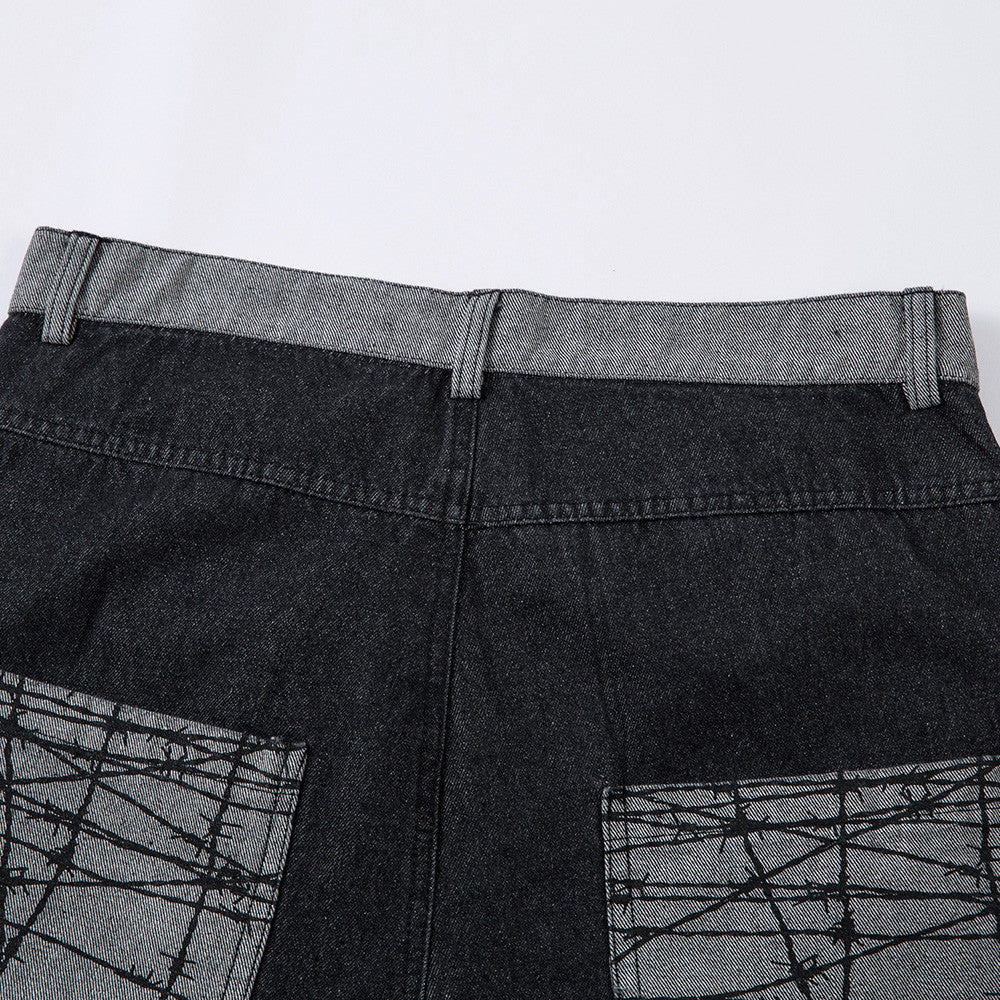 Harajuku Style Color Block Patchwork Denim Flare Pants