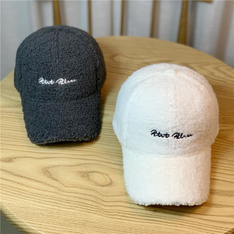 Playful Lamb Hair Baseball Cap for Winter Fashion