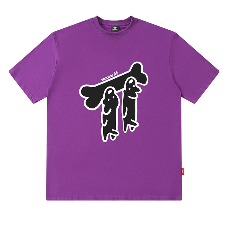 Oversized Cotton T-Shirt with Playful Sausage Dog Print