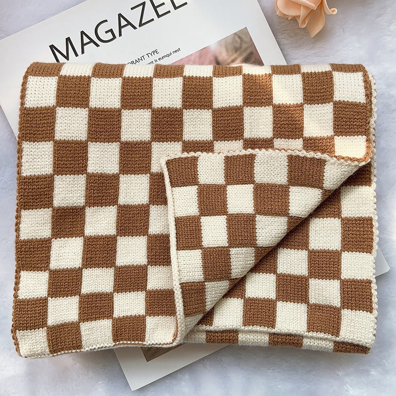 Harajuku Style Checkerboard Plaid Knitted Scarf