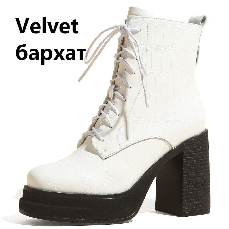 Women Ankle Boots Retro Fashion Office Chunky Heels