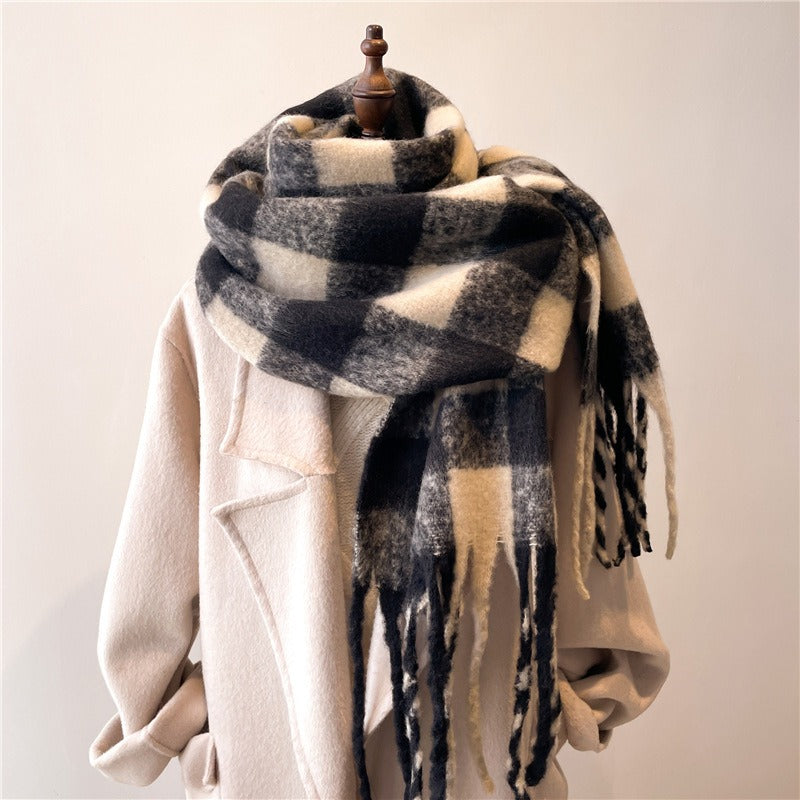 Plaid Imitation Cashmere Scarf - Dual Purpose Shawl