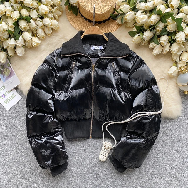 Playful Brown Winter Crop Coat for Women