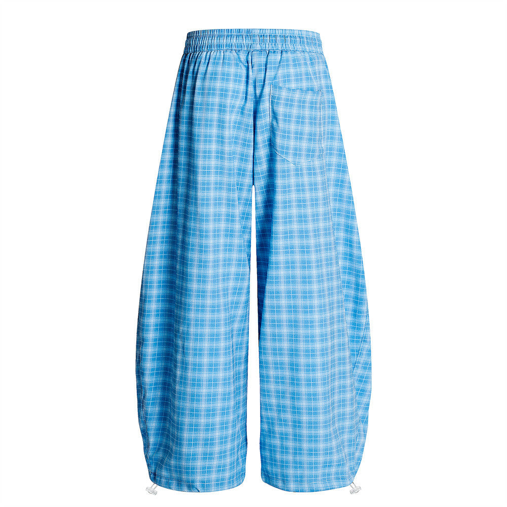 Plaid Wide-Leg Casual Trousers for Men - Harajuku Style