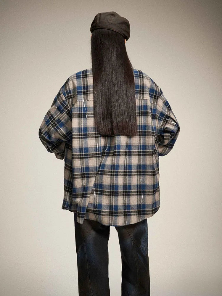 Playful Striped Plaid Long Sleeve Cardigan Blouse