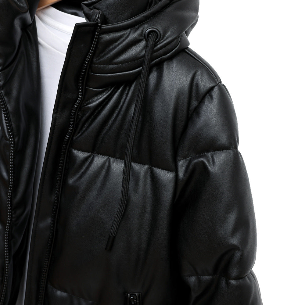 Harajuku Style Hooded PU Leather Jacket for Ladies