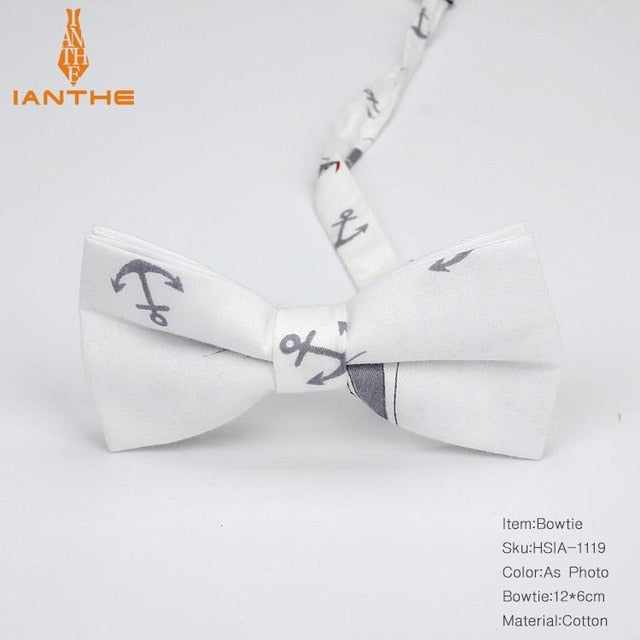 Cotton Vintage Anchor Print Bow Tie