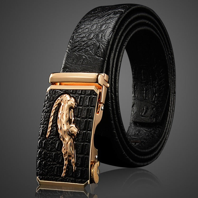 Men's Genuine Leather Automatic Buckle Belt - Crocodile Pattern
