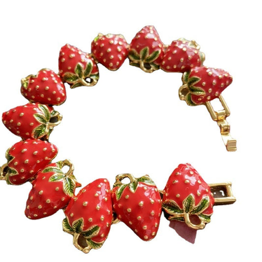Playful Strawberry Enamel Glaze Bracelet