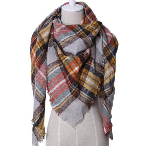 Harajuku Style Winter Triangle Scarf - Cashmere Plaid Shawl