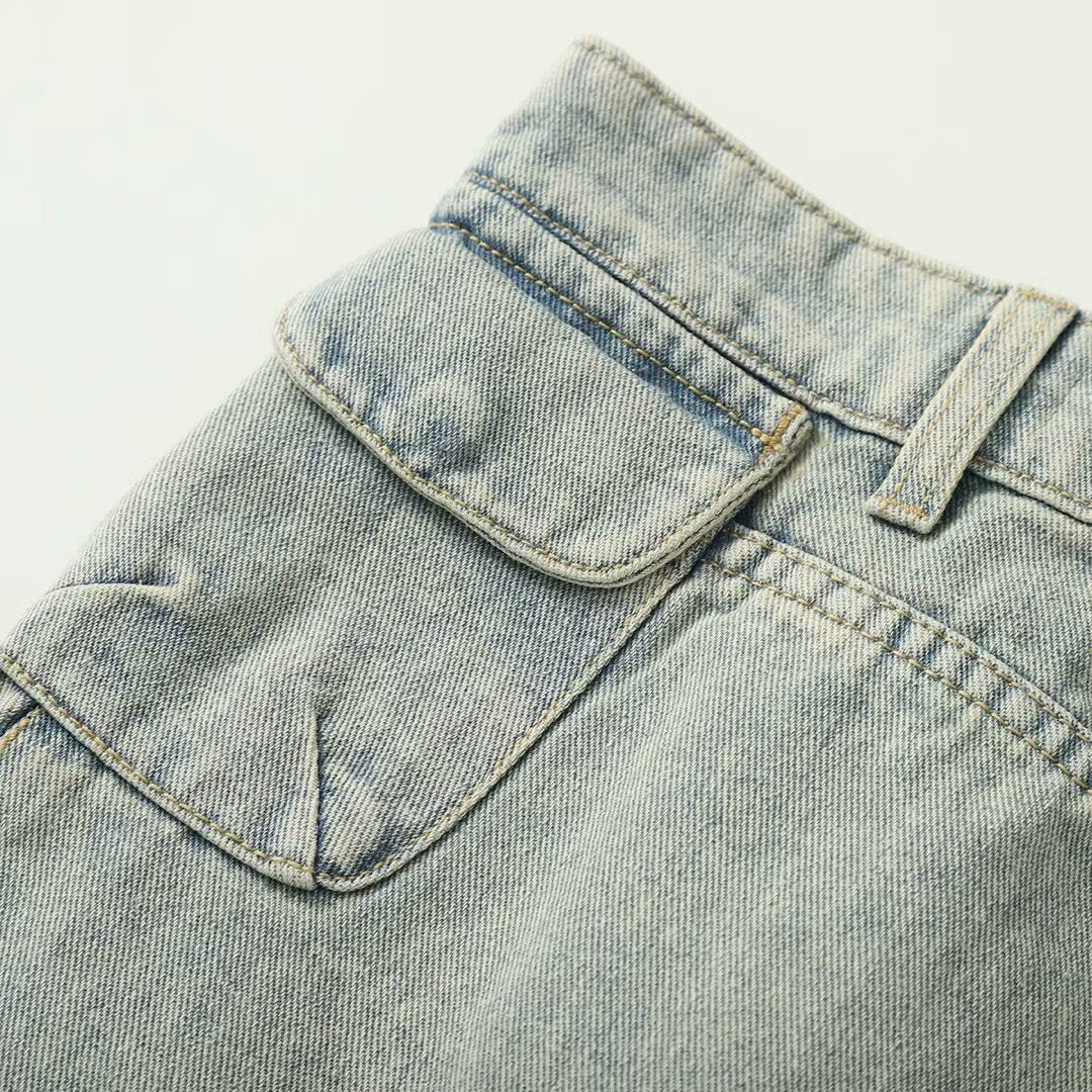 Vintage Sea Blue Denim Skirt for Women