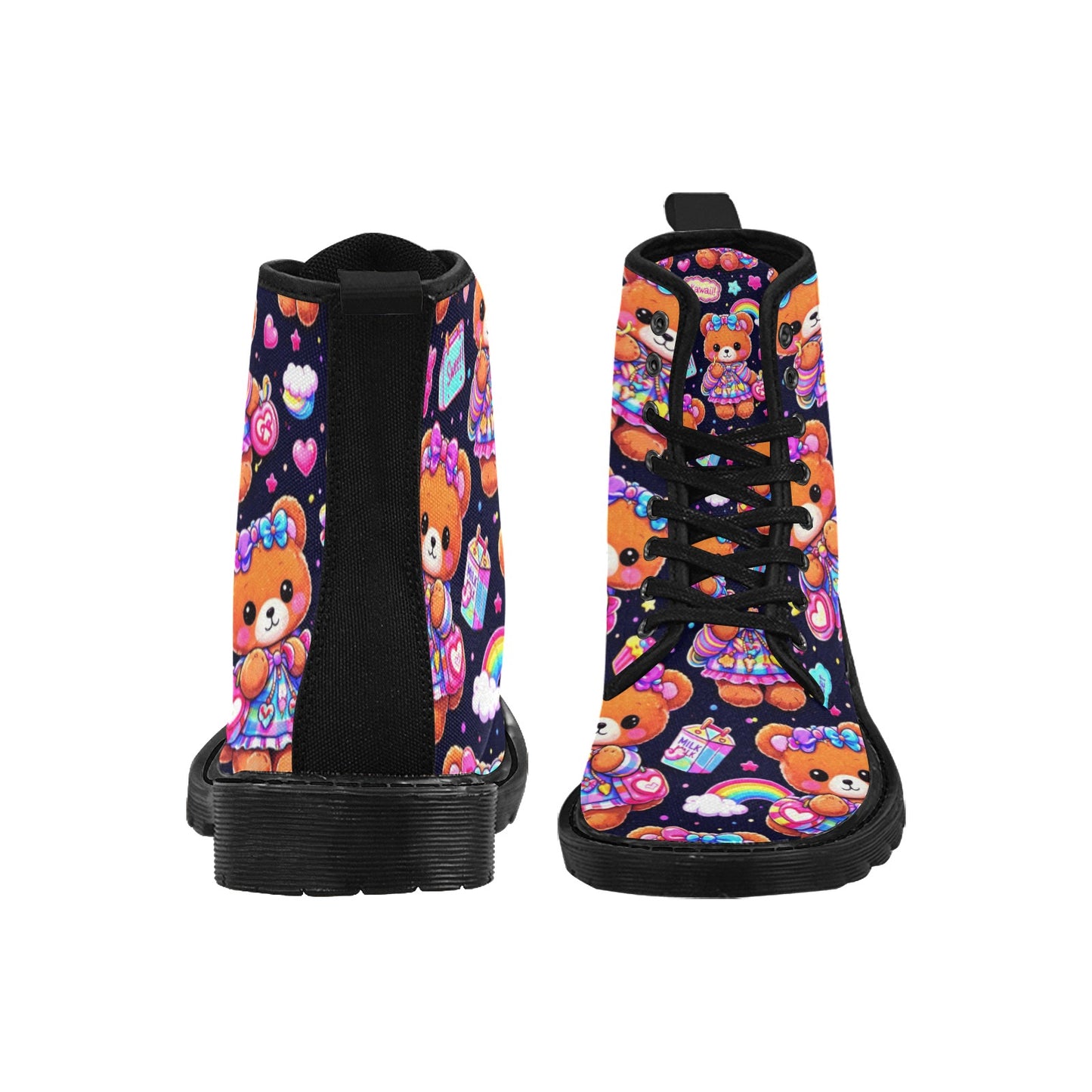 Harajuku Kawaii Teddy Bear Women's Lace Up High Top Canvas Boots