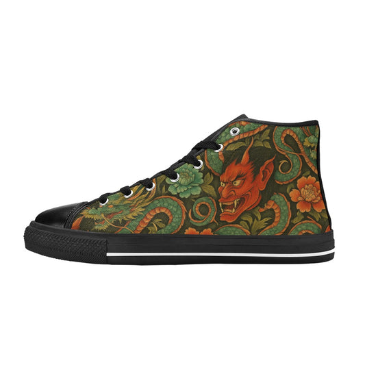 Red Dragon Devil Pattern High Top Canvas Women's Shoes