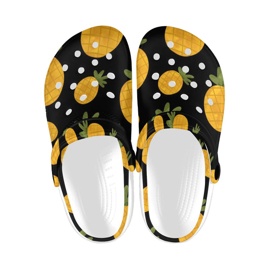 Black Pineapple Print Adults Clogs
