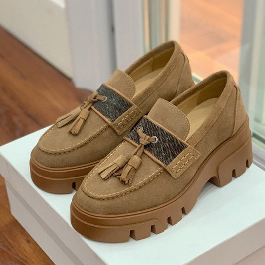 Harajuku Suede Platform Slip-On Loafers for Women