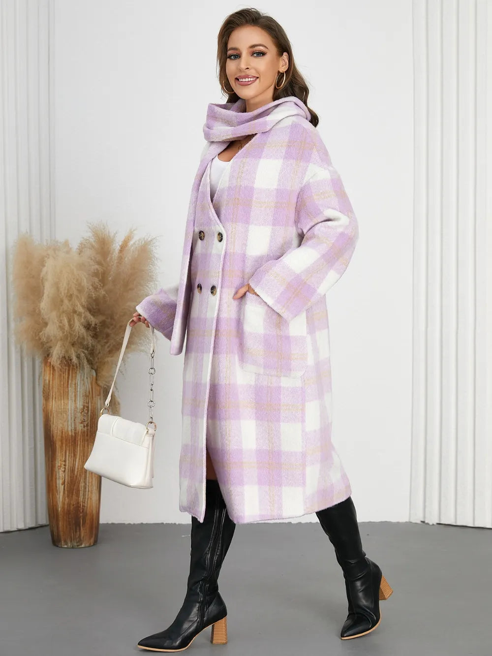 Plaid Button Up Long Sleeve Coat - Harajuku Street Style