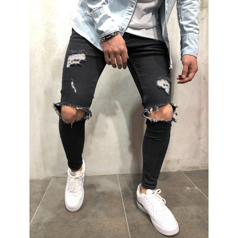Harajuku Style Ripped Slim Fit Jeans for Men