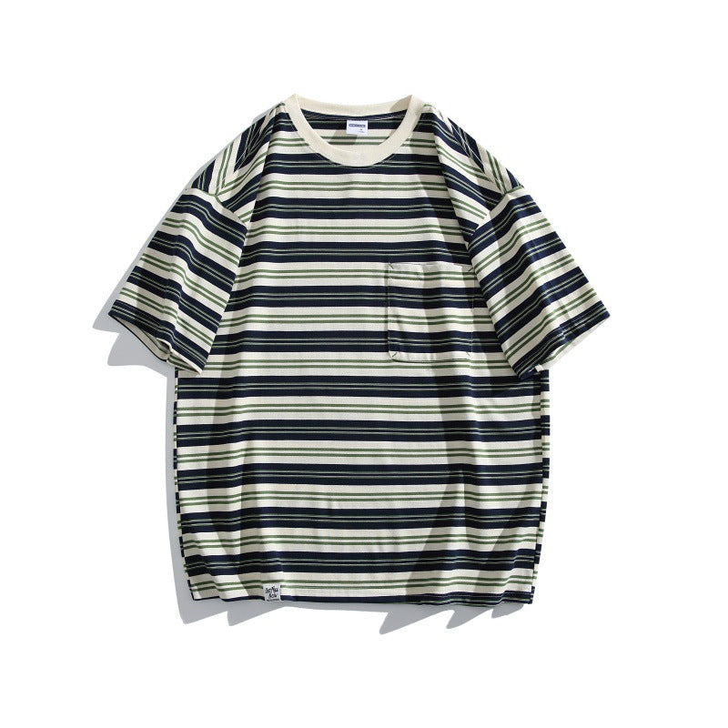 Harajuku Style Color Blocked Striped Half Sleeve Shirt