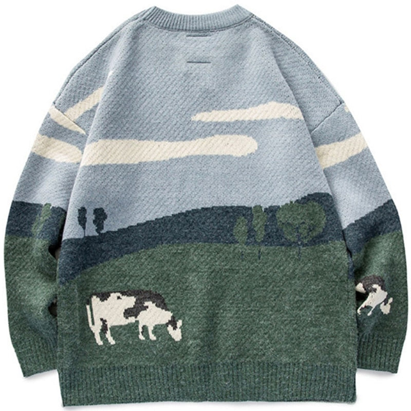 Harajuku Style Vintage Knit Pullover Sweater for Men