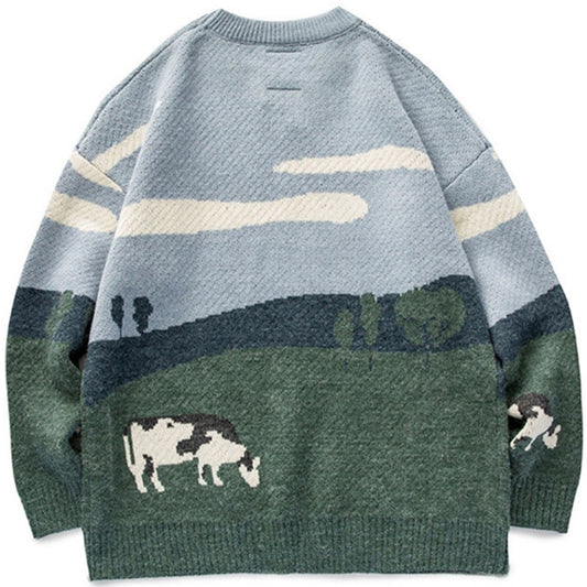 Harajuku Style Vintage Knit Pullover Sweater for Men