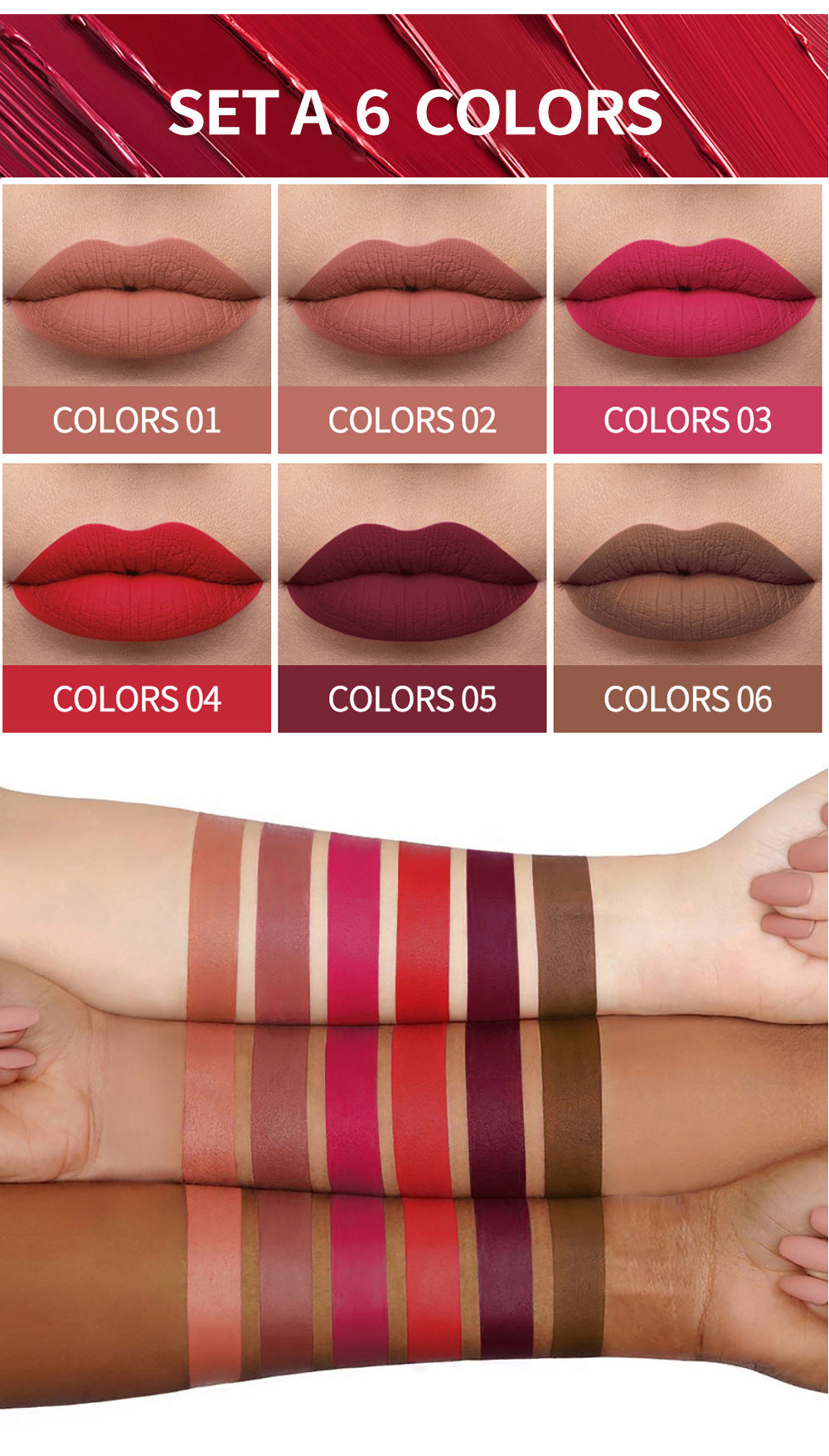 Harajuku Style 6 Matte Rose Lip Gloss Set - Gift Box