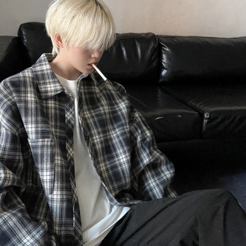 Men's Long Sleeved Checkered Casual Jacket