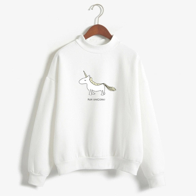 Kawaii Unicorn Print Fleece Turtleneck Hoodie