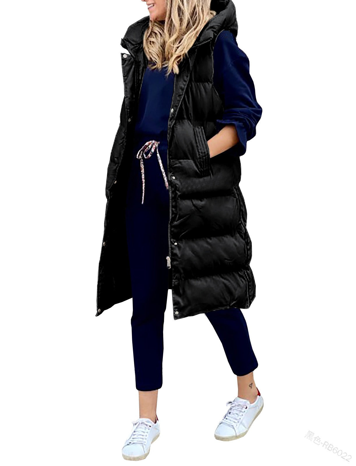 Solid Hooded Long Cotton Vest - Casual Harajuku Fashion