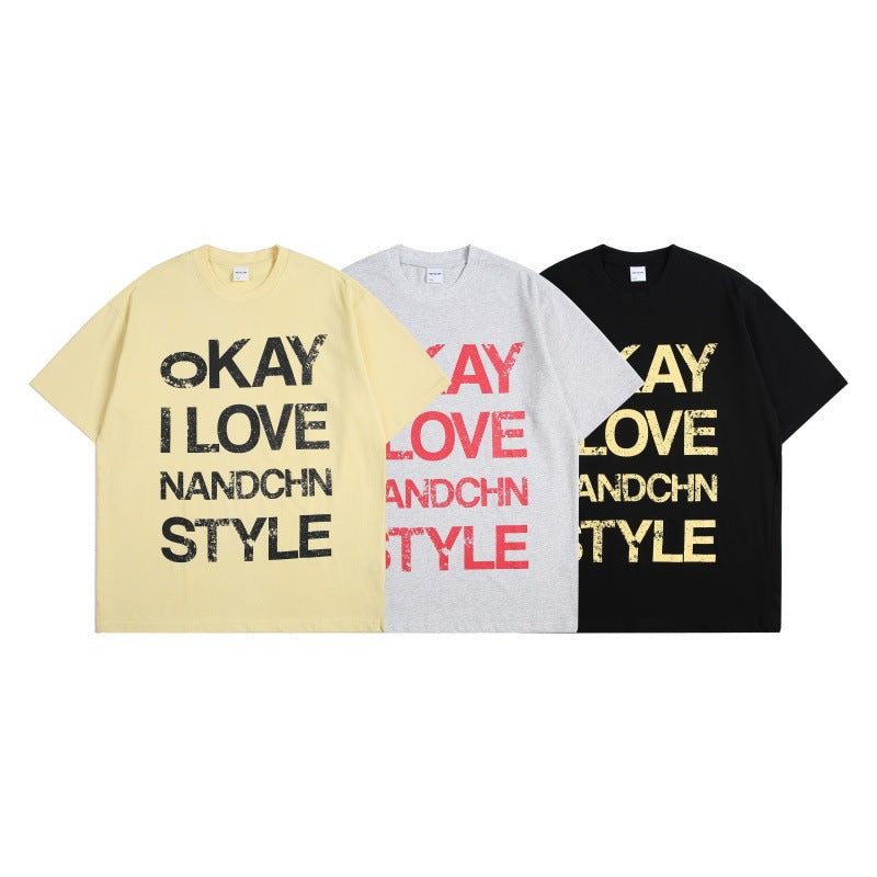 Harajuku Style Loose Fit Letter Printed Short Sleeve Tee