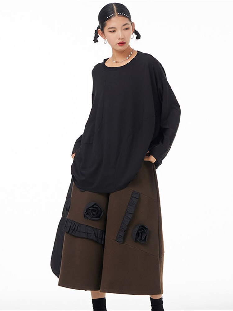 Harajuku-Inspired Three-Dimensional Flower Wide Leg Pants