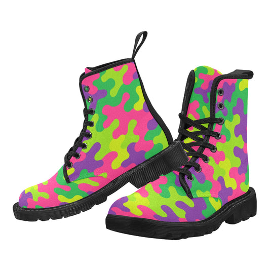 Harajuku Rainbow Camo Lace Up Canvas Boots