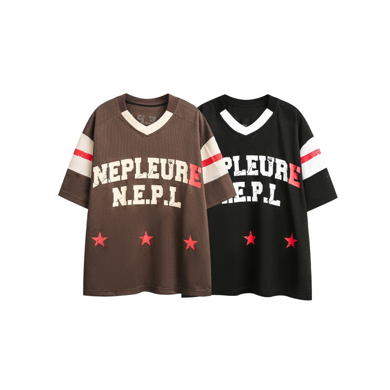 Harajuku Style Letter Distressed Print V-Neck Tee