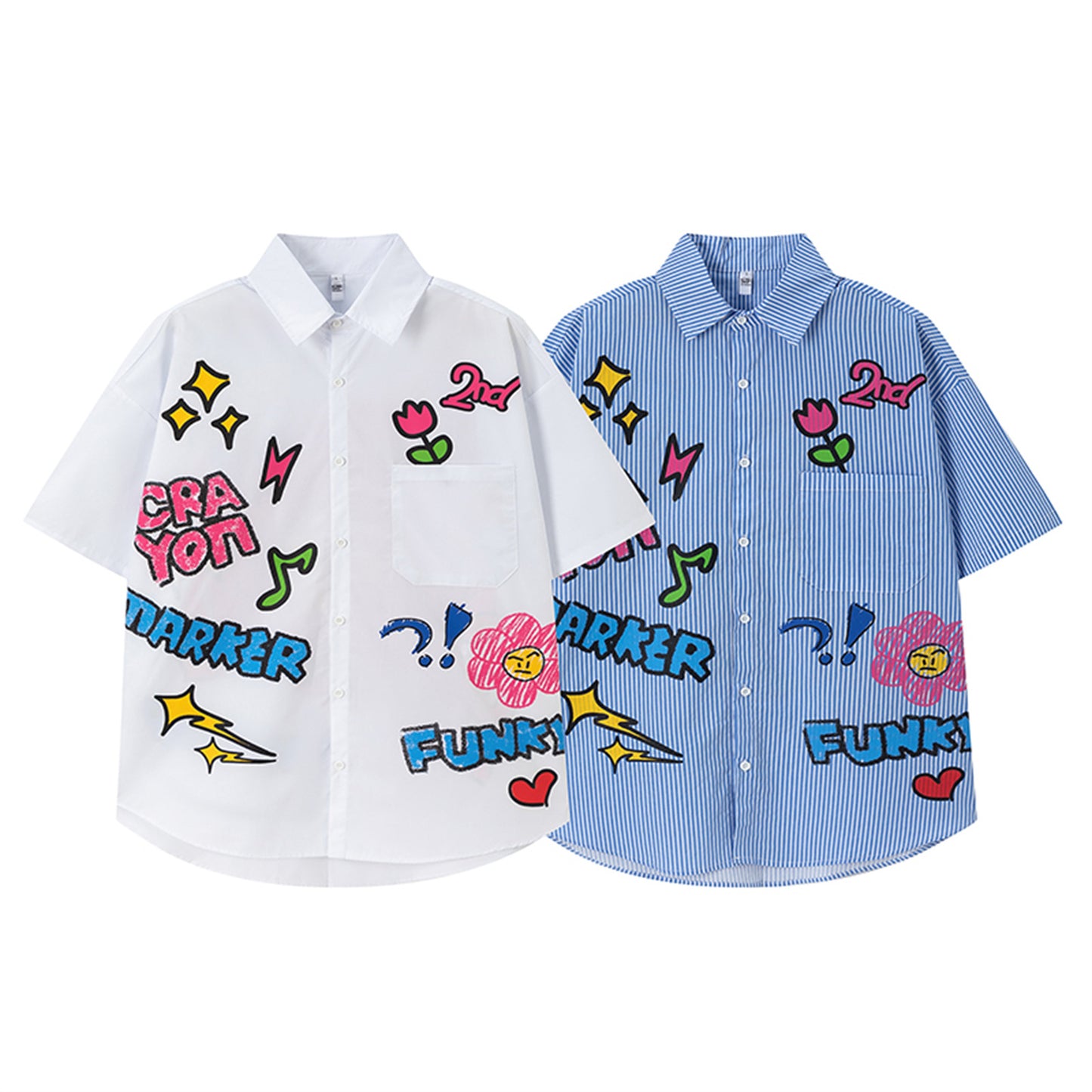 Fun Graffiti Stripe Short Sleeve Shirt