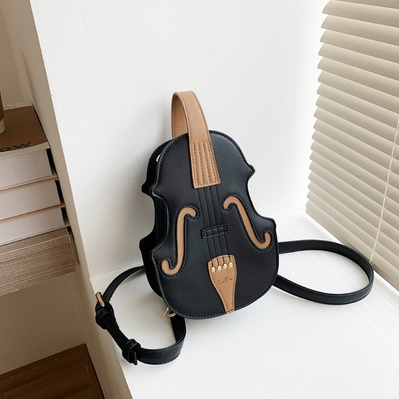 Playful Brown Violin Shape PU Leather Shoulder Bag