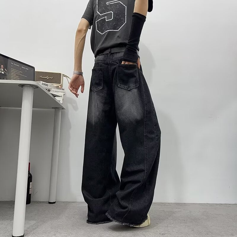 Washed Retro Deconstructed Black Grey Jeans