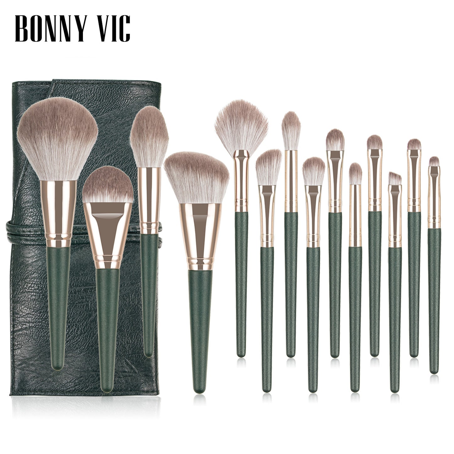 Portable 14-Piece Makeup Brush Set with Soft Fiber Hair