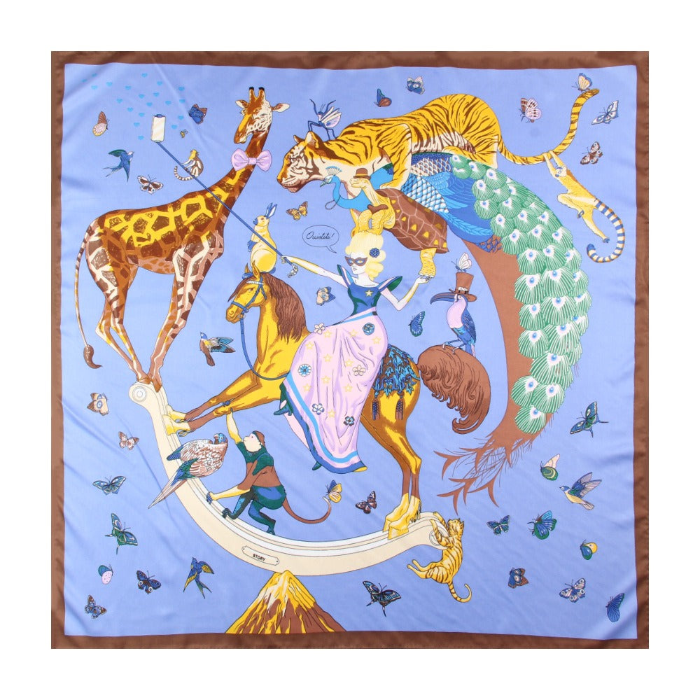 Handmade Silk Curled Scarf - Circus Animal Print 90cm