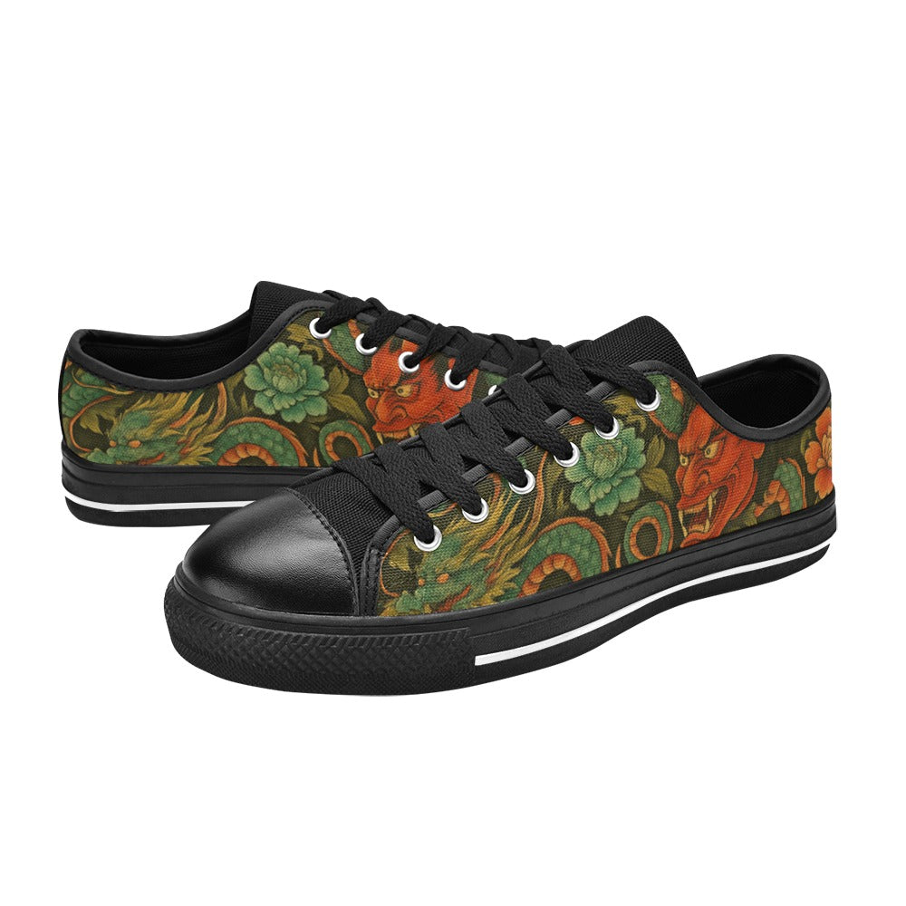Red Dragon Devil Pattern Canvas Women's Shoes