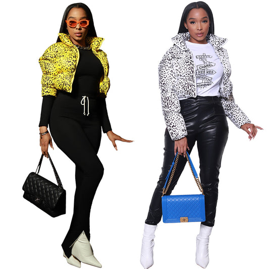 Harajuku Style Leopard Print Heavy Coat for Women