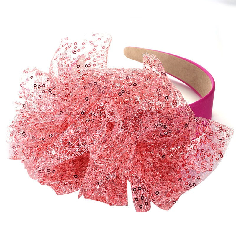 Solid Color Sequin Flower Wide Edge Headband