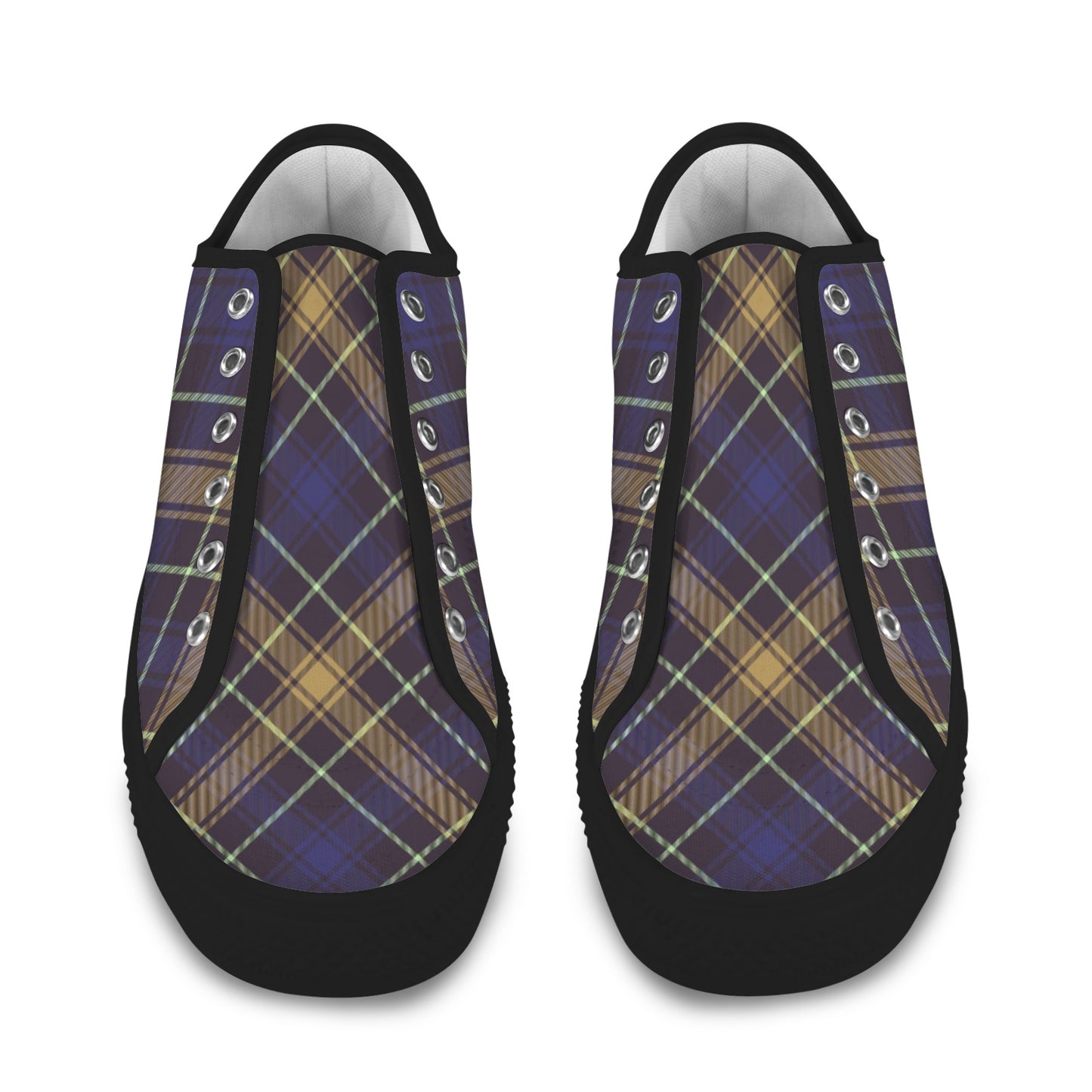 Dark Blue Plaid Low Top Women's Shoes